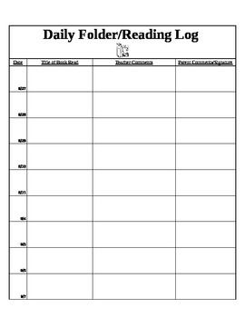 Daily Folder Conduct Sheet and Reading Log by Talented Teacher | TpT