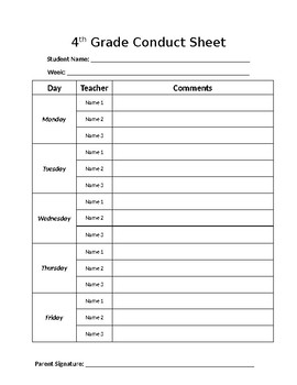 Preview of Conduct Sheet for 1 Week