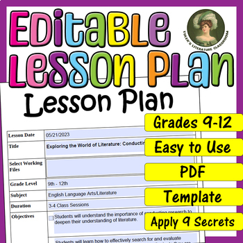 Preview of Conducting Literary Research : Editable Lesson Plan for High School