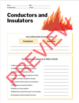 Conductors and Insulators Worksheet by The Teacher Meg | TpT