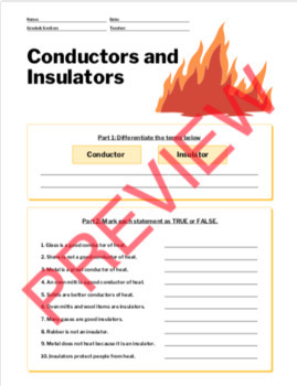 Preview of Conductors and Insulators Worksheet