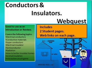 Preview of Conductors and insulators webquest and simulation