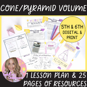 Preview of Cone/Pyramid Volume Math Lesson Plan │Worksheets & Volume Game│5th/6th Grade
