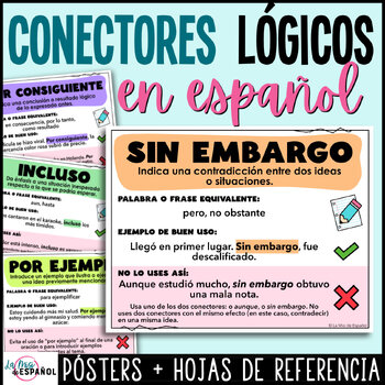 Preview of Conectores lógicos en español - Spanish Transition Words Posters & Cheat Sheets