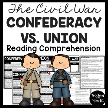 Preview of Confederacy vs. Union Reading Comprehension Worksheet Civil War Confederation