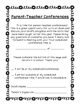 Parent-Teacher Conferences: Parent Letter, Reminder, AND interactive form!