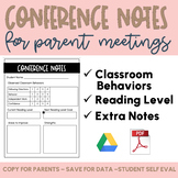 Conference Notes Form for Parent-Teacher Meetings | Readin