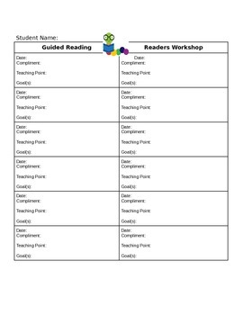 Preview of Conferencing Notes for Guided Reading and Readers Workshop