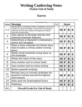 Preview of Conferring Notes for Fiction Writing