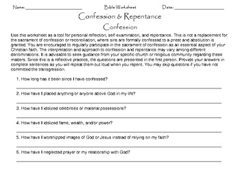 Preview of Confession & Repentance Worksheet For Healing & Transformation