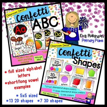 Preview of Confetti ABC and Shape Bundle- Classroom Decor