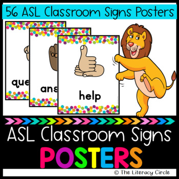 Preview of Confetti ASL Classroom Signs Posters / ASL  Hand Signal Posters