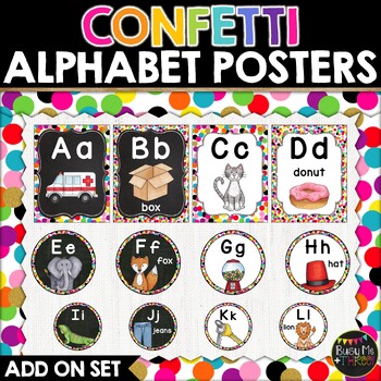 Confetti Classroom Decor Alphabet Posters Word Wall Labels Rainbow ADD ...