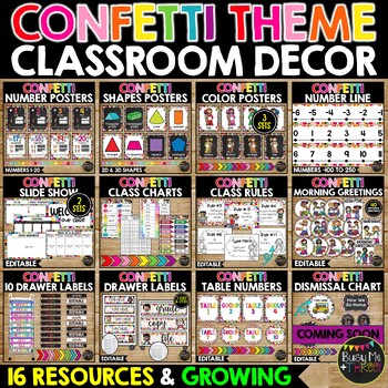 Confetti Classroom Decor Rainbow Dot GROWING BUNDLE | Posters & Labels