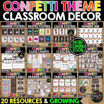 Preview of Confetti Classroom Decor Rainbow Dot GROWING BUNDLE | Posters and Labels