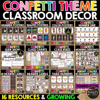 Preview of Confetti Classroom Decor Rainbow Dot GROWING BUNDLE | Posters and Labels