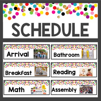 Preview of Confetti Classroom Decor Schedule Cards