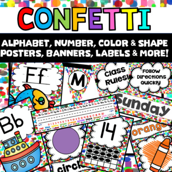 Preview of Confetti Classroom Theme Decorations Decor Bright