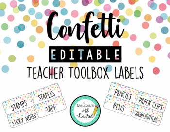 Preview of Confetti - Editable Teacher Toolbox Labels