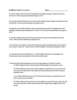 Preview of Confidence Intervals Practice Problems/Review (AP Statistics)