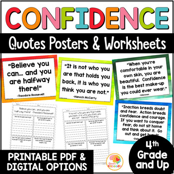 Preview of Self Confidence Quotes Posters and Activities: Character Traits Bulletin Board