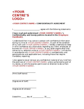 Preview of Confidentiality Agreement