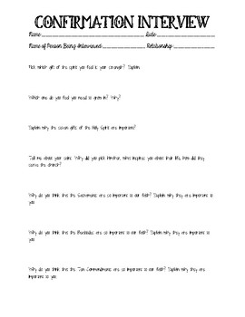 Preview of Confirmation Interview Worksheet