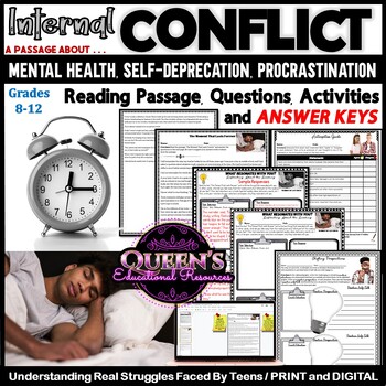 Preview of Conflict Reading Passage and Activities, Mental Health, Procrastination