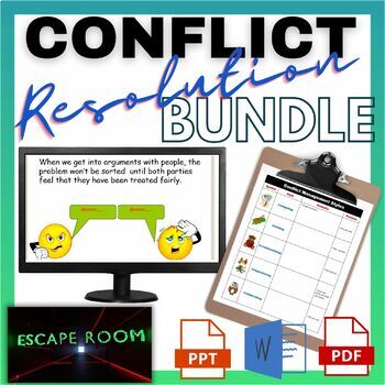 Preview of Conflict Resolution PowerPoint, Activities and Escape Room Bundle