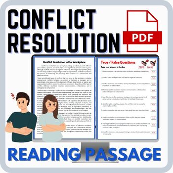 Preview of Conflict Resolution Reading Passage with comprehension questions - digital