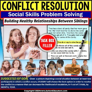 Preview of Conflict Resolution Scenarios Between Siblings for Social Skills Task Box Filler