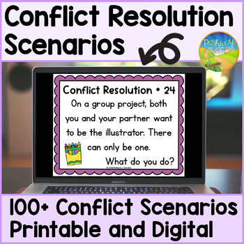 Preview of Conflict Resolution Scenarios - Elementary SEL Slides, Cards, and Activities