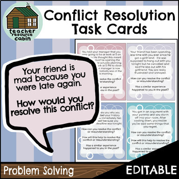 Preview of Conflict Resolution Task Cards | Problem Solving Activity (Gr. 9-12) [EDITABLE]