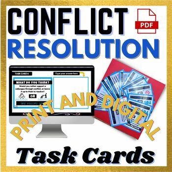 Preview of Conflict Resolution Task Cards Print and Digital with Answers - Workplace