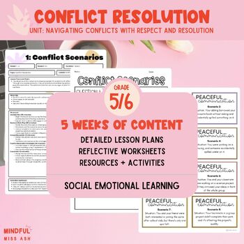 Preview of Conflict Resolution Unit | SEL | Social Emotional Learning | Grade 5 + 6