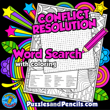 Preview of Conflict Resolution Word Search Puzzle Activity & Coloring | Health & Wellbeing