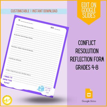 Preview of Conflict Resolution Worksheet Behavior Reflection Form Activity