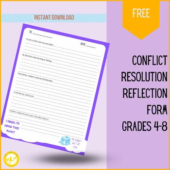 Preview of Conflict Resolution Worksheet Behavior Reflection Form Activity