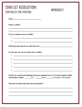 Preview of Conflict Resolution Worksheet for High School Students