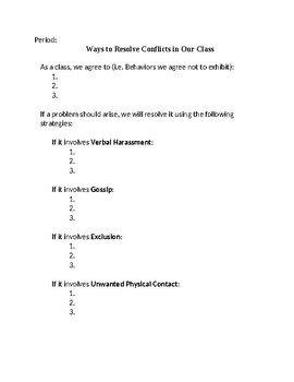 Preview of Conflict Resolution for your Classroom - Classroom Contract for Conflicts