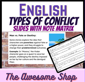 Preview of Conflict in Literature Google Slides W/Notes and Practice