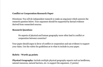Preview of Conflict or Cooperation Research Paper with Rubric