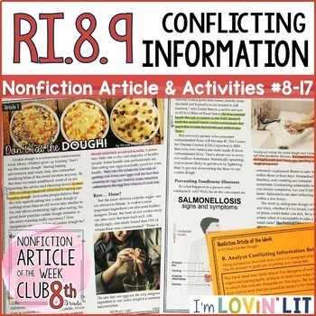 Preview of Conflicting Information & Interpretation RI.8.9 | Cookie Dough Article #8-17