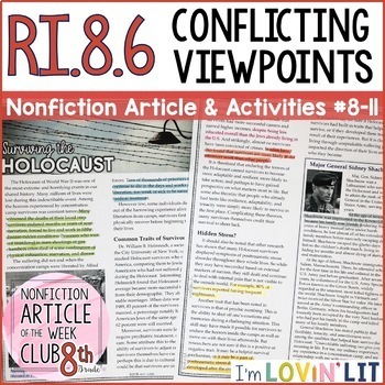 Preview of Conflicting Viewpoints /Point of View RI.8.6 | Holocaust Survivors Article #8-11