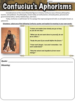 Preview of Confucius Quotes Worksheet