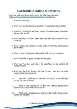 Preview of Confucius Reading Questions Worksheet