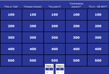 Preview of Confusing Words Jeopardy Game Middle/High-school
