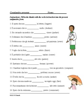 Preview of Congiuntivo presente: Italian Present Subjunctive Worksheet