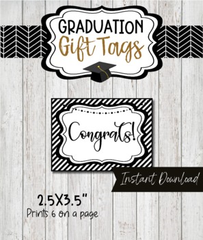 Congrats Gift Tags, Black and White Graduation Gift Tags for Students