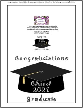 Preview of Congratulations Class of 2021 Graduate Fabric Font Black Cap Gold Tassel Card